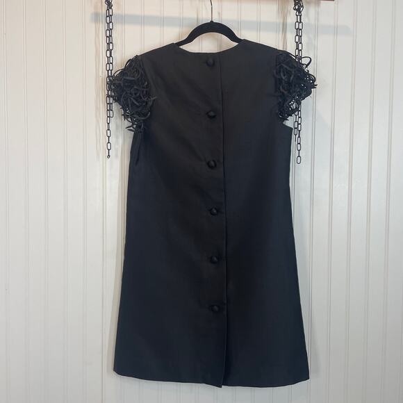 NWT Kate Spade Silk & Cotton Black Vicki Fringe Mini Swing Dress Size S - Picture 5 of 11